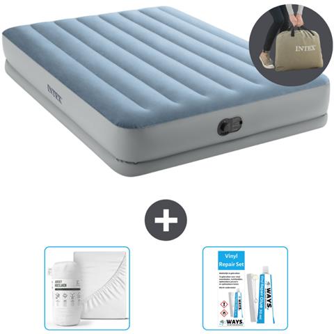 Set Materassino Gonfiabile - 203x152x36 Cm - Blu - Include Accessori Coordinati Cb16 - Foto 1