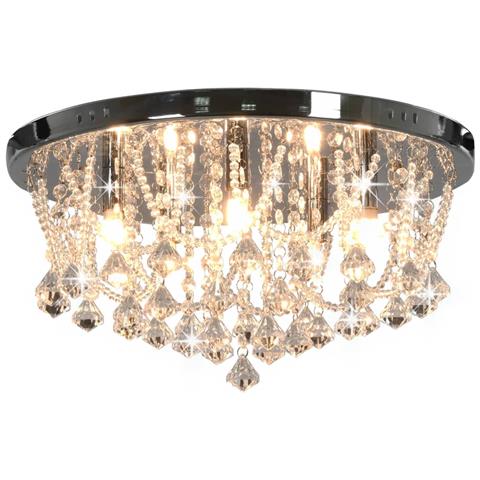 Lampadario Perle Di Cristallo Argento Rotondo 4 Lampadine G9 - Foto 1