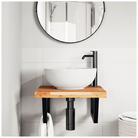 Ripiano A Parete Per Lavabo In Acciaio E Massello Di Acacia - Foto 2