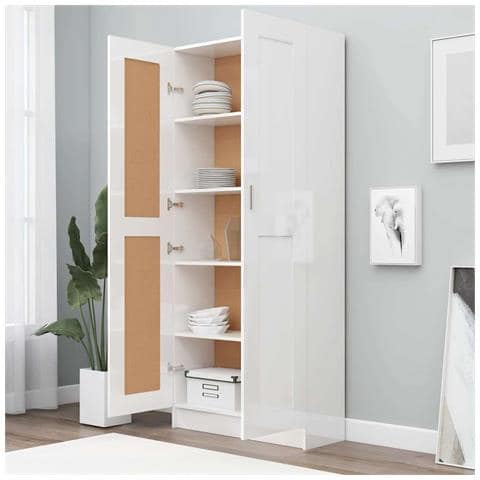 Libreria Bianco Lucido 82,5x30,5x185,5 Cm In Legno Multistrato - Foto 2