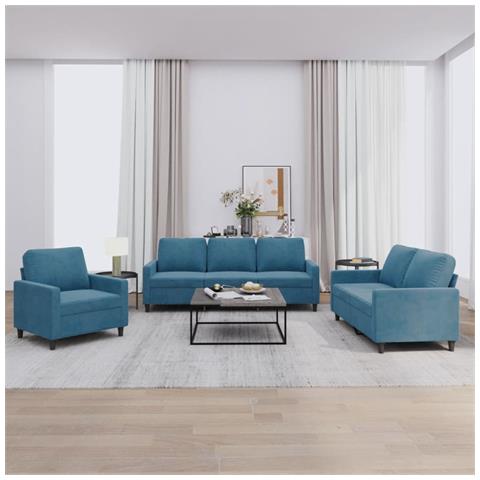 Set di Divani 3 pz con Cuscini Blu in Velluto - Foto 2