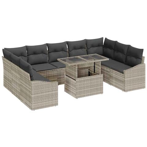 Set di divani da giardino da 10 pezzi con cuscini grigio chiaro in polyrattan - Foto 1