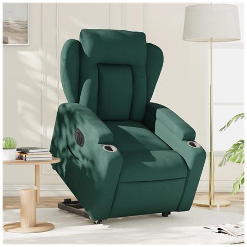 Poltrona Alzapersona Reclinabile Elettrica Verde Scuro Tessuto - Foto 2