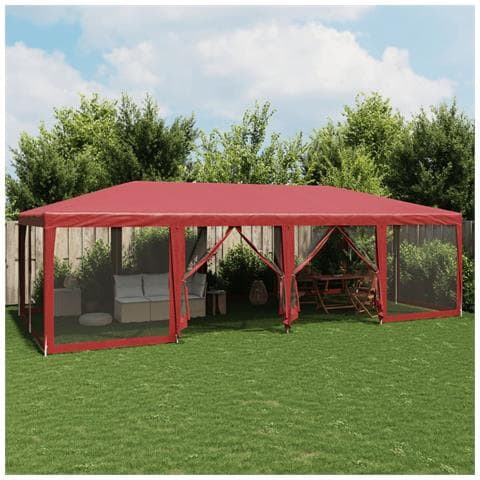 Tenda per Feste con 12 Pareti Laterali in Rete Rossa 8x4 m HDPE - Foto 2