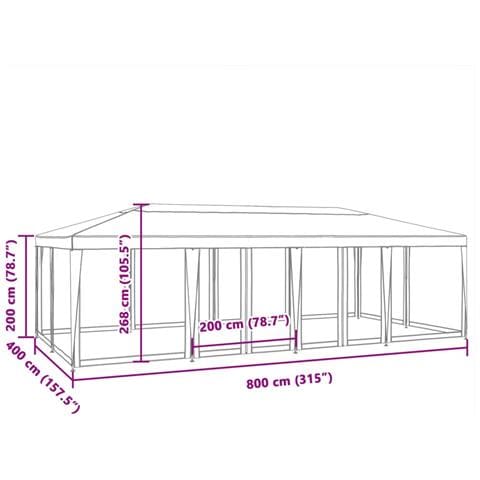 Tenda per Feste con 12 Pareti Laterali in Rete Rossa 8x4 m HDPE - Foto 8