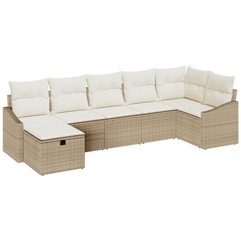 Set di Divani da Giardino 7 Pezzi con Cuscini Beige Polyrattan - Foto 1
