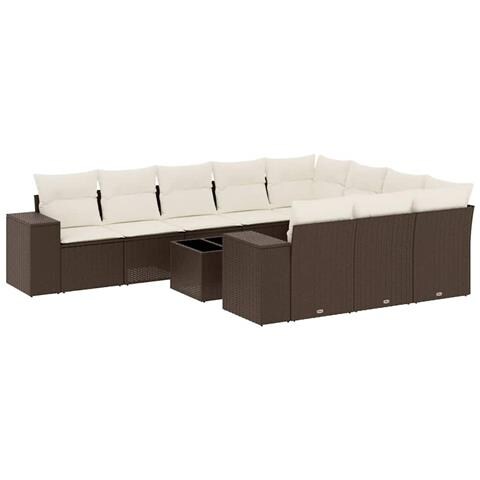 Set Divani da Giardino 11 pz con Cuscini Polyrattan Marrone - Foto 1