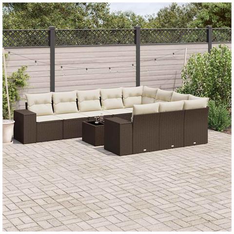 Set Divani da Giardino 11 pz con Cuscini Polyrattan Marrone - Foto 2