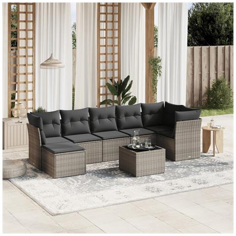 Set Divano da Giardino 8 pz con Cuscini Grigio in Polyrattan - Foto 2