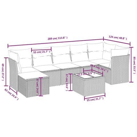 Set Divano da Giardino 8 pz con Cuscini Grigio in Polyrattan - Foto 4
