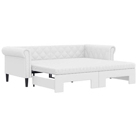Divano Letto Estraibile e Materassi Bianco 90x200 cm Similpelle - Foto 1