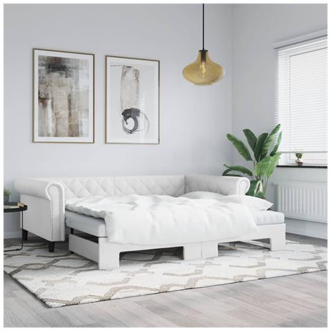 Divano Letto Estraibile e Materassi Bianco 90x200 cm Similpelle - Foto 2