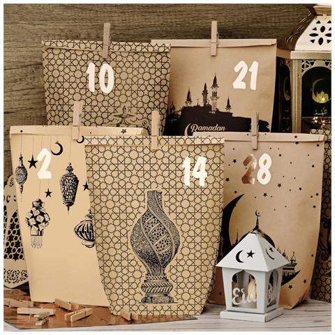 Calendario Ramadan Fai Da Te Per Bambini Sacchetti Di Carta Adesivi Decorazione 30 Pz - Foto 2