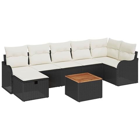 Set Divano da Giardino con cuscino 8 pcs Nero Poly Rattan - Foto 1