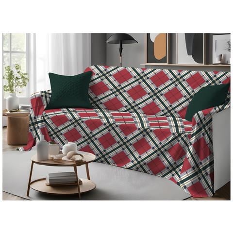 Telo Arredo Copritutto Copridivano In 100% Cotone Fantasia Tartan Singolo Tartan - Foto 1