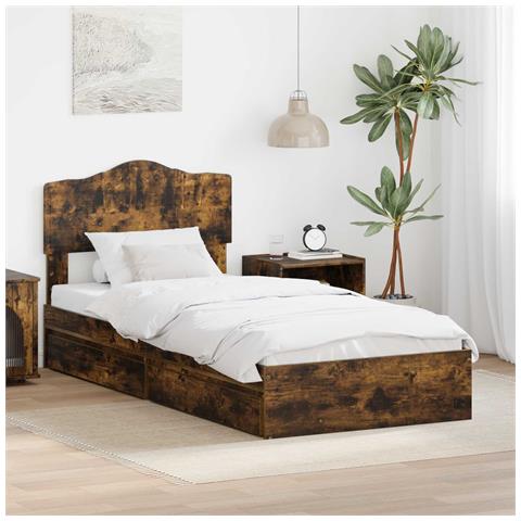 Letto con Contenitore Rovere fumé 75 x 190 cm Legno multistrato - Foto 2