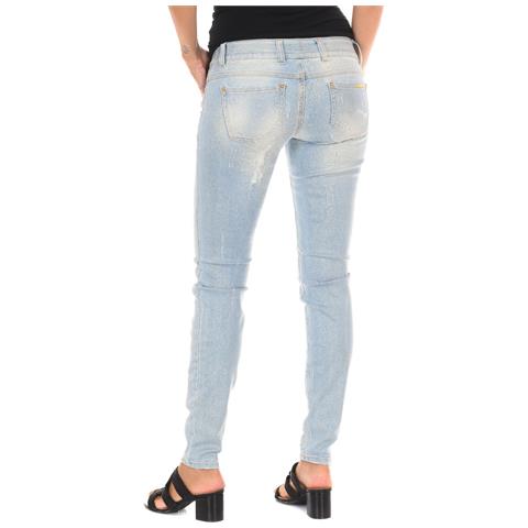 Pantaloni Lunghi In Denim Effetto Strappato Con Orli Stretti 10dbf0115 Donna - Foto 2
