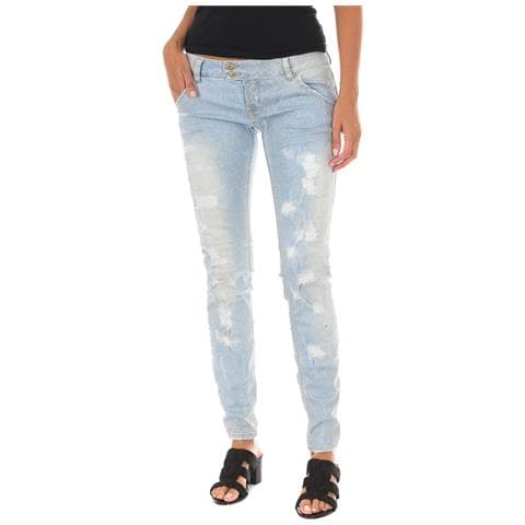 Pantaloni Lunghi In Denim Effetto Strappato Con Orli Stretti 10dbf0115 Donna - Foto 1