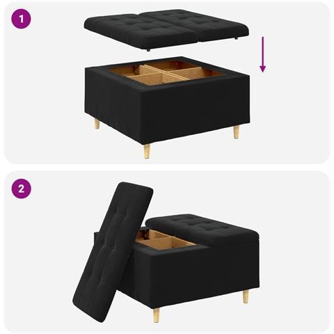Pouf contenitore con cuscino Nero 80 x 80 x 45 cm Velluto - Foto 9