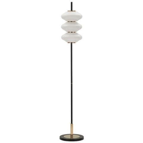 Lampada Da Terra Vintage In Ferro E Vetro Nero, Oro E Bianco, 168 Cm - Foto 1