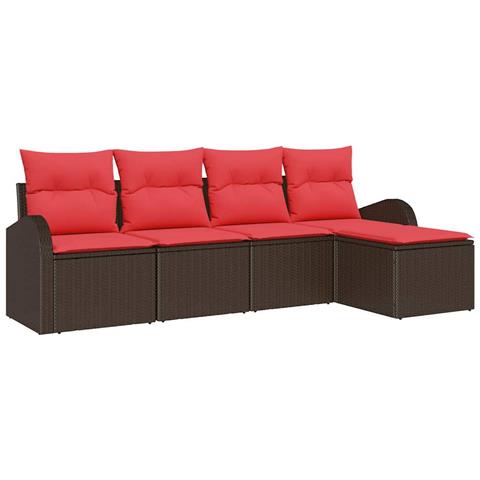 Set di divani con cuscino 5 pcs Marrone e Rosso polyrattan - Foto 1
