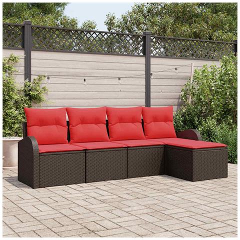 Set di divani con cuscino 5 pcs Marrone e Rosso polyrattan - Foto 2