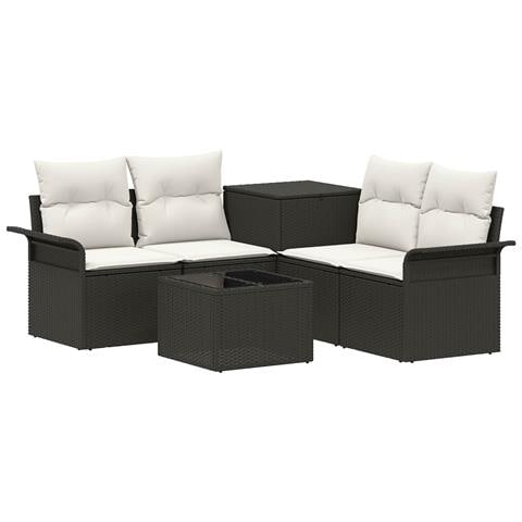 Set di divani 6 pz 4-Numero di posti Nero e Bianco Crema - Foto 1