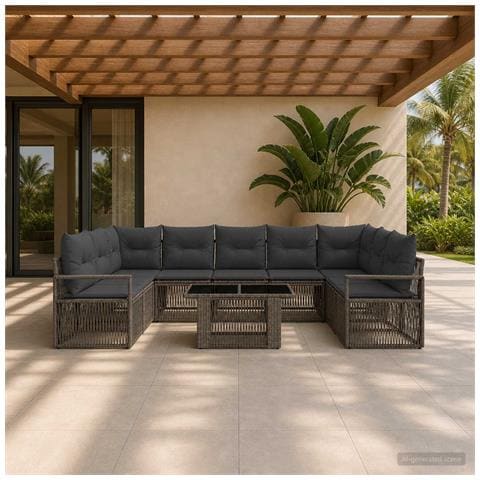 Set Divano da Giardino 10 pz Grigio e Grigio Scuro polyrattan - Foto 2