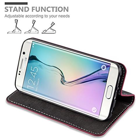 Custodia Compatibile Con Samsung Galaxy S6 Edge In Rosso Nero - Coperchio Protettiva Con Chiusura Magnetica, Funzione Stand E Tasca Per Le Carte - Foto 2