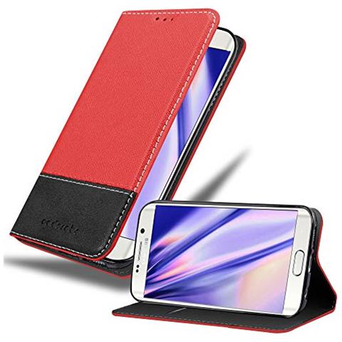 Custodia Compatibile Con Samsung Galaxy S6 Edge In Rosso Nero - Coperchio Protettiva Con Chiusura Magnetica, Funzione Stand E Tasca Per Le Carte - Foto 1