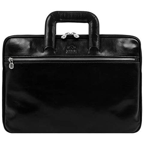 Cartella Di Cuoio Hand-crafted Messenger Affari Borsa A Tracolla Per Un Massimo Di 15 Pollici Laptop Nero - Resistenza Tempo - Foto 1