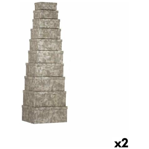 Set Di Scatole Per Sistemare Impilabili Righe Antracite Cartone (2 Unità) - Foto 1