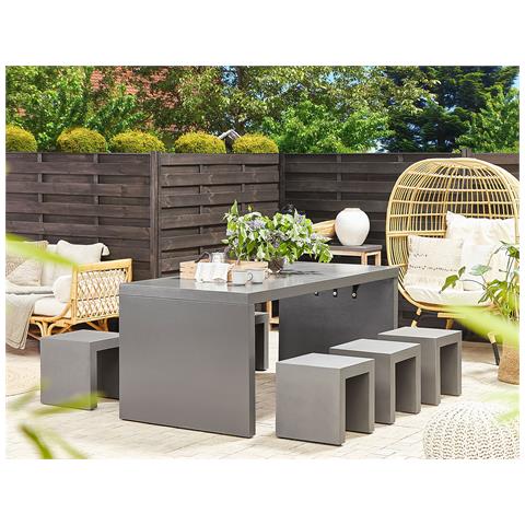 Set Da Giardino 6 Posti A U In Cemento Grigio Taranto - Foto 1
