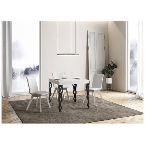 Tavolo Allungabile 90x90/246 Cm Karamay Premium Bianco Frassino Telaio Antracite - Foto 4