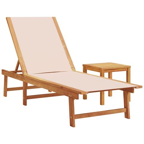 Lettino Prendisole Con Tavolo Crema Massello Acacia E Textilene - Foto 2