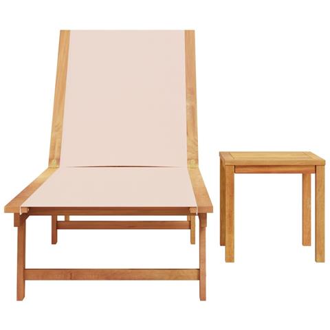 Lettino Prendisole Con Tavolo Crema Massello Acacia E Textilene - Foto 3