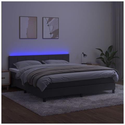 Letto a Molle con Materasso e LED Grigio Scuro 180x200 cm - Foto 2