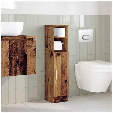 Mobile Da Bagno Con Portarotolo Legno Antico 20,5x22x90 Cm - Foto 3