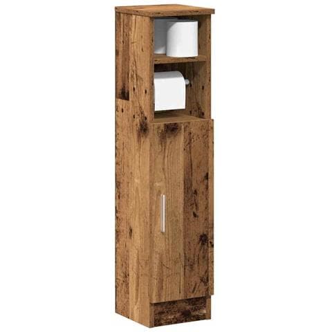 Mobile Da Bagno Con Portarotolo Legno Antico 20,5x22x90 Cm - Foto 1
