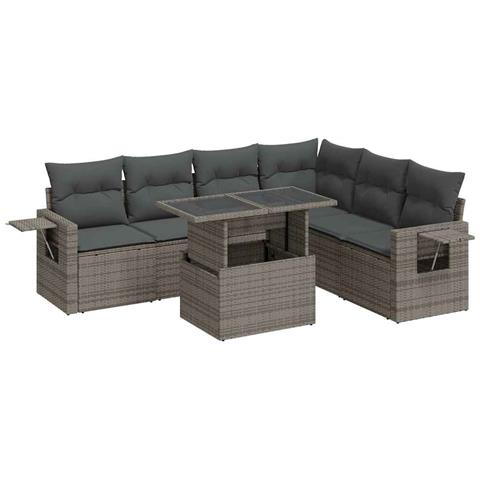 Set Divani Da Giardino 7 Pz Con Cuscini Grigio In Polyrattan - Foto 2