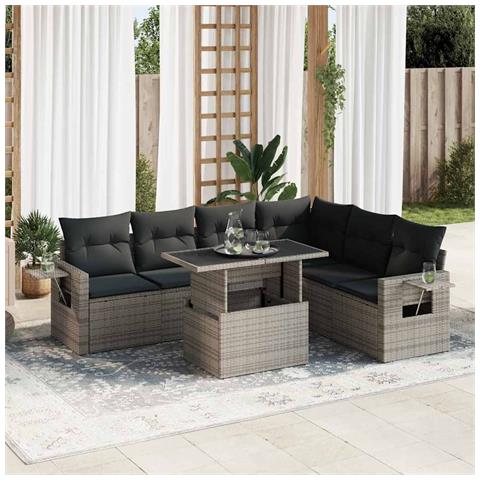 Set Divani Da Giardino 7 Pz Con Cuscini Grigio In Polyrattan - Foto 1