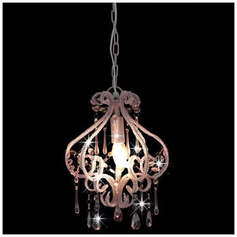 Lampadario Con Perle Rosa Rotondo E14 - Foto 1