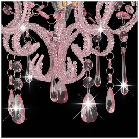 Lampadario Con Perle Rosa Rotondo E14 - Foto 6