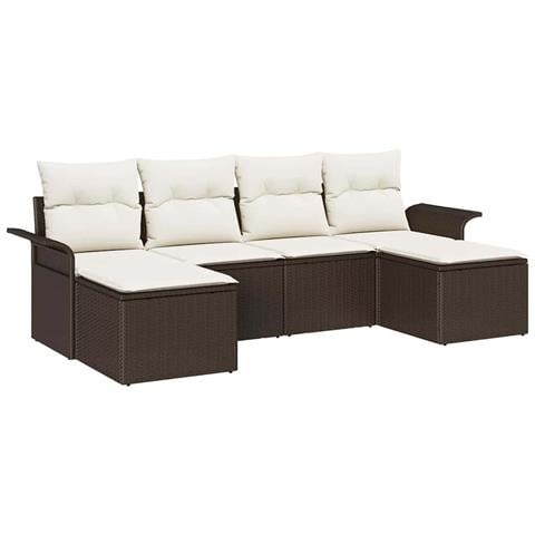 Set di Divani da Giardino 6 Pezzi con Cuscini in Rattan Polipropilene Marrone, Divano da Giardino 2 Posti con Ripostiglio e Cuscini in Rattan Polipropilene Marrone - Foto 1