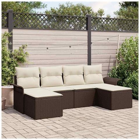 Set di Divani da Giardino 6 Pezzi con Cuscini in Rattan Polipropilene Marrone, Divano da Giardino 2 Posti con Ripostiglio e Cuscini in Rattan Polipropilene Marrone - Foto 2