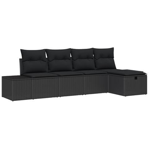 Set Divani Giardino con Cuscini Nero Rattan PE - Foto 1