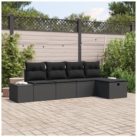 Set Divani Giardino con Cuscini Nero Rattan PE - Foto 2
