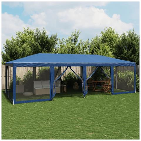 Tenda per Feste con 12 Pareti Laterali in Rete Blu 8x4 m HDPE - Foto 2