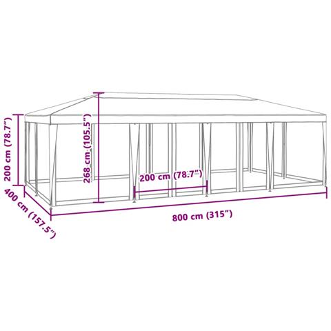 Tenda per Feste con 12 Pareti Laterali in Rete Blu 8x4 m HDPE - Foto 8