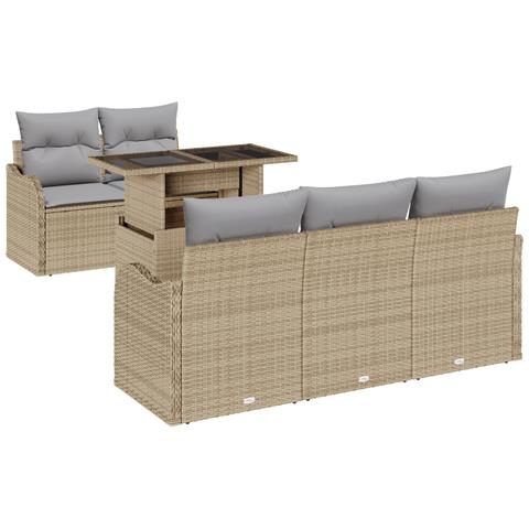 Set divani giardino 6 pezzi con cuscini rattan polietilene beige, Divano giardino 2 posti con cuscini rattan polietilene beige - Foto 1